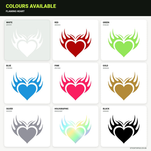 Vinyl colour options for Flaming heart vinyl sticker