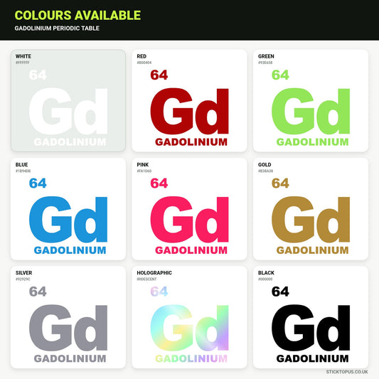 Vinyl colour options for Gadolinium vinyl sticker
