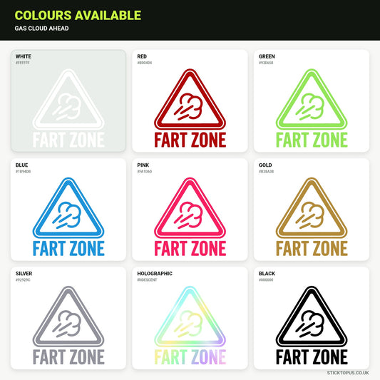 Vinyl colour options for FART ZONE vinyl sticker