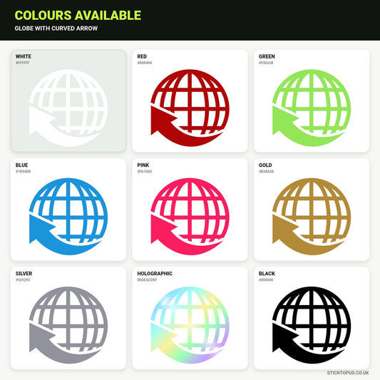 Vinyl colour options for Globe with curved arrow vinyl sticker