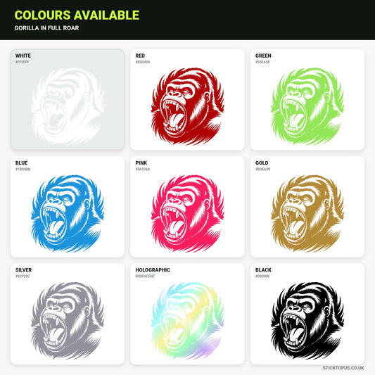 Vinyl colour options for Gorilla in Full Roar vinyl sticker