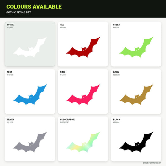 Vinyl colour options for gothic flying bat sticker