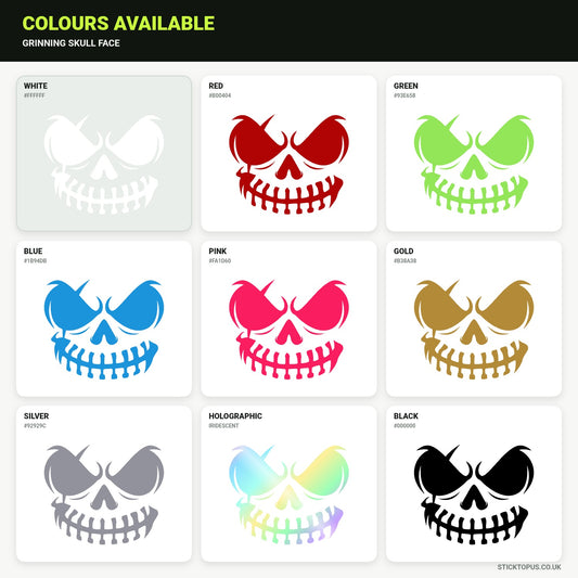 Vinyl colour options for grinning skull face vinyl sticker