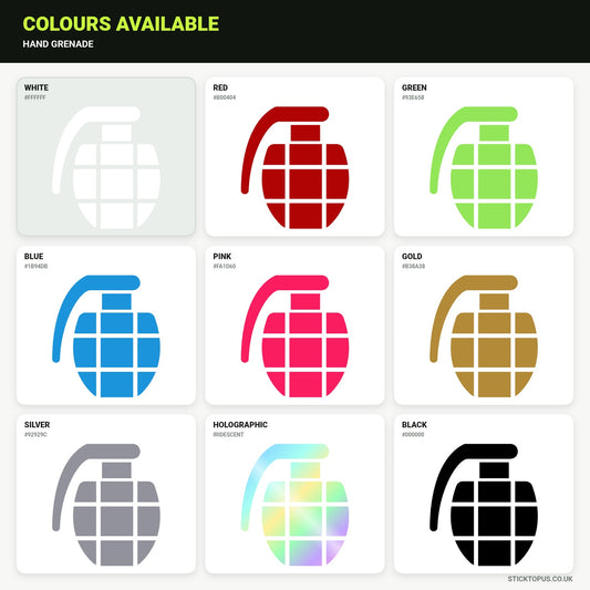 Vinyl colour options for hand grenade vinyl sticker