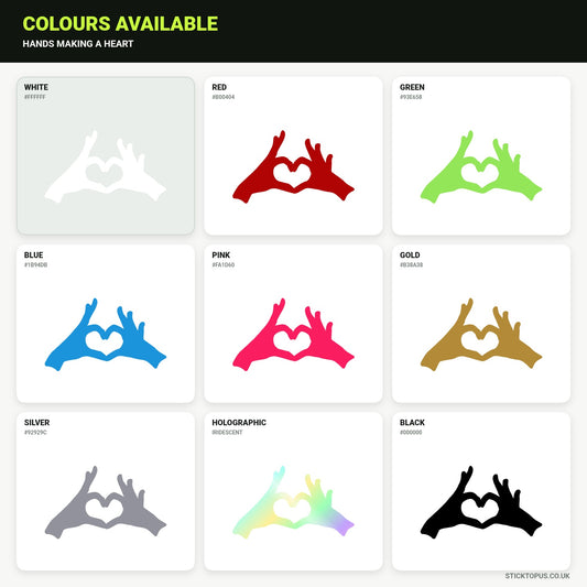 Vinyl colour options for hands making a heart vinyl sticker