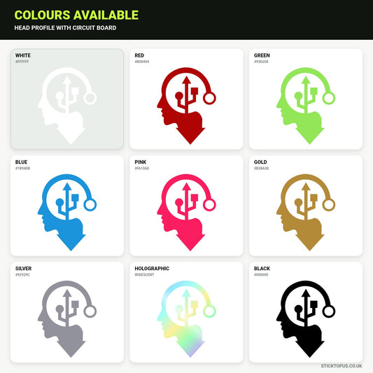 Vinyl colour options for Head Profile with Circuit Board vinyl sticker
