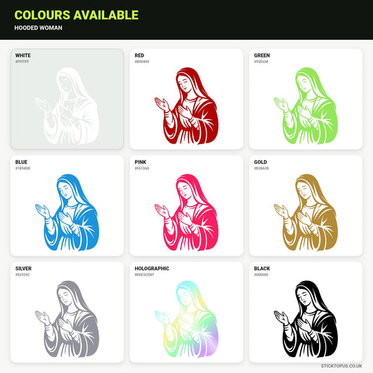 Vinyl colour options for Hooded Woman vinyl sticker