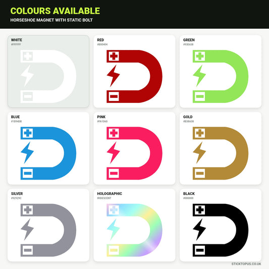Vinyl colour options for horseshoe magnet sticker