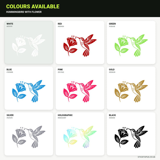 Vinyl colour options for a hovering bird beside a flower vinyl sticker
