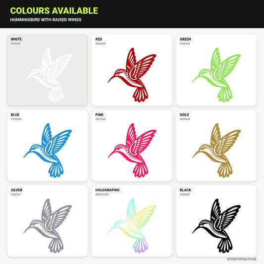 Vinyl colour options for Hummingbird vinyl sticker with raised wings vinyl sticker