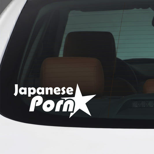 White Japanese Porn sticker applied to a car window.