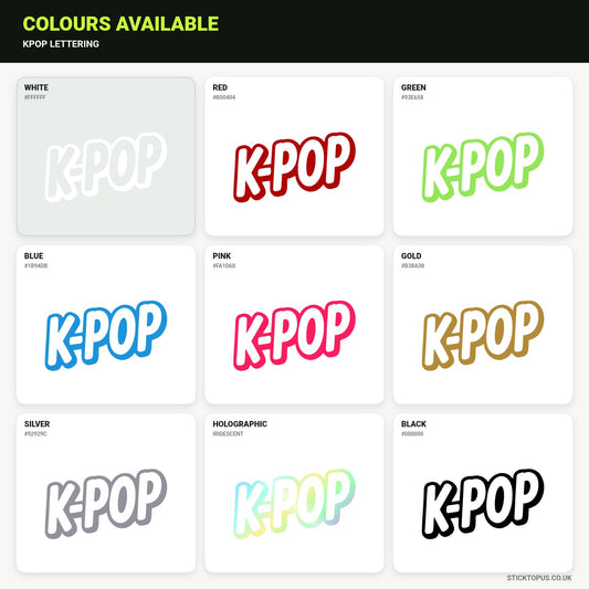 Vinyl colour options for KPOP lettering vinyl sticker