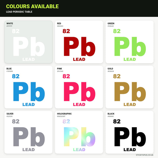 Vinyl colour options for the Pb element mark vinyl sticker