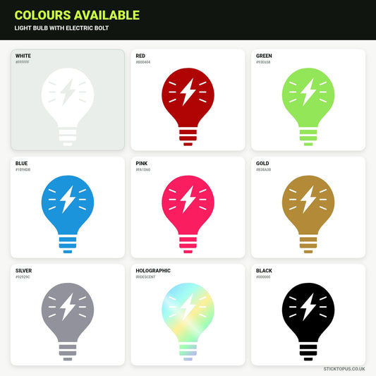 Vinyl colour options for Light Bulb Sticker with Electric Bolt vinyl sticker