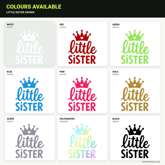 Vinyl colour options for Little Sister Crown vinyl sticker
