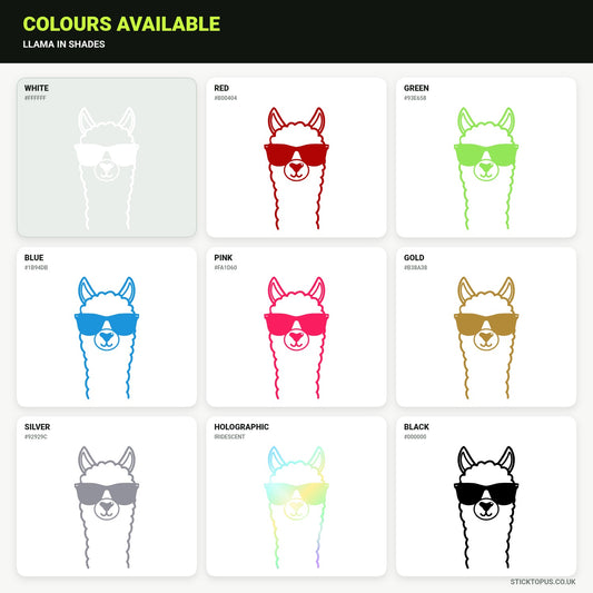 Vinyl colour options for llama in shades vinyl sticker