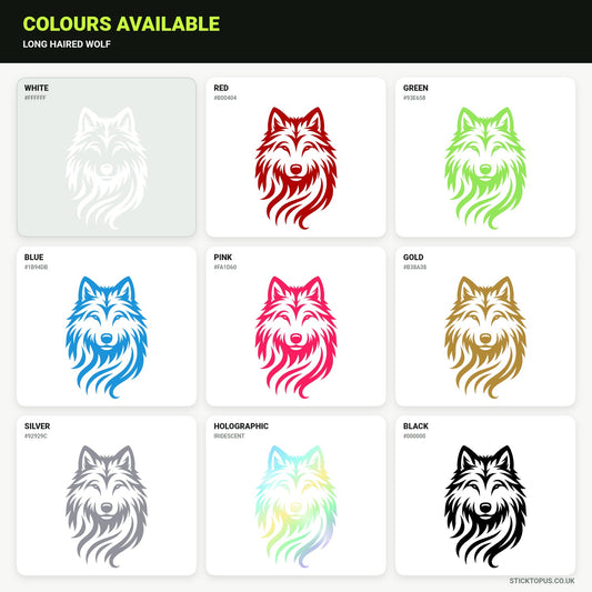 Vinyl colour options for Long Haired Wolf vinyl sticker