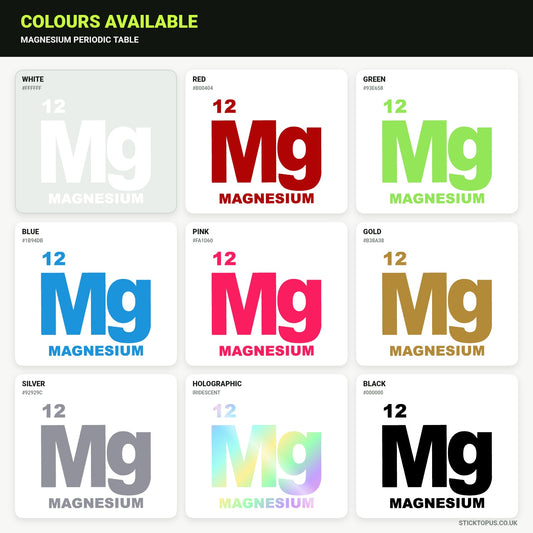 Vinyl colour options for Magnesium Periodic Table vinyl sticker