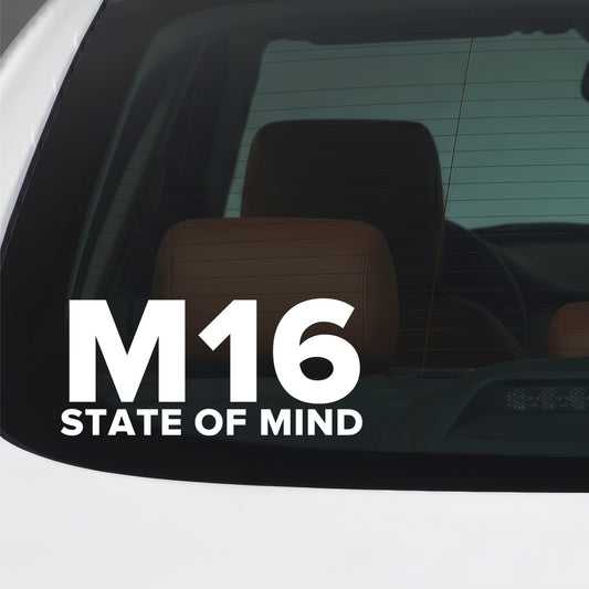 Manchester United – M16 STATE OF MIND Sticker – Car Window Decal – White vinyl car window sticker