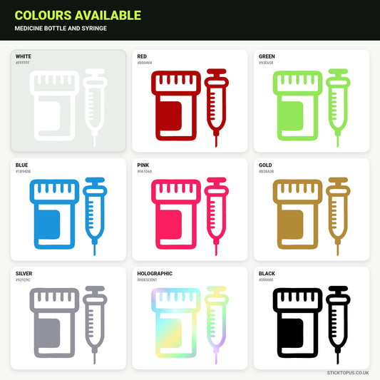 Vinyl colour options for Medicine Bottle and Syringe vinyl sticker