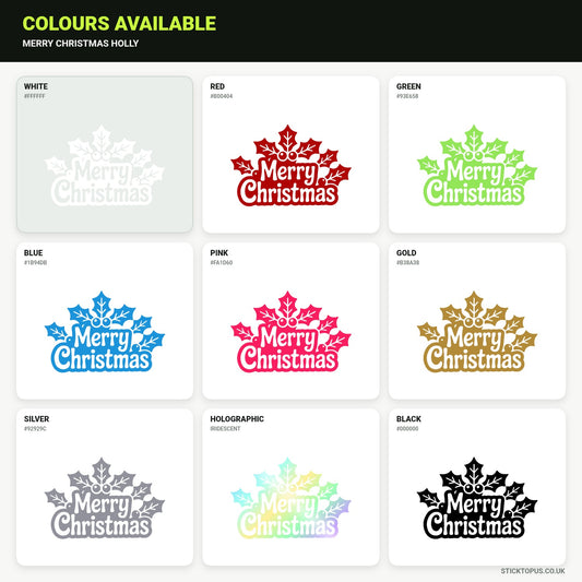 Vinyl colour options for Merry Christmas Holly vinyl sticker