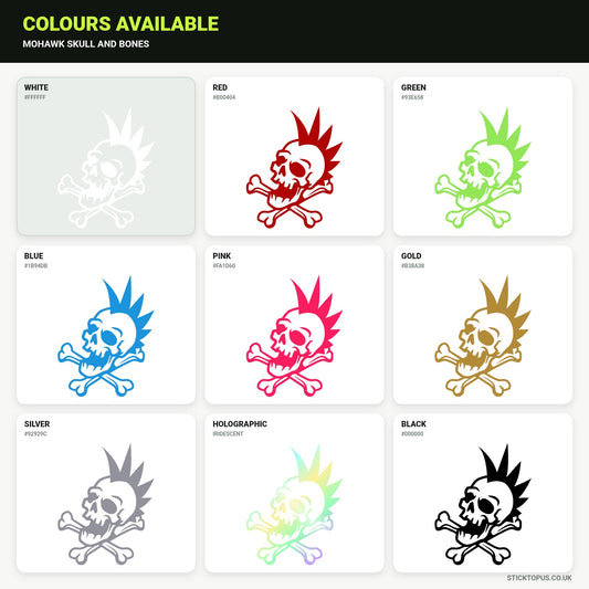 Vinyl colour options for Mohawk Skull and Bones sticker