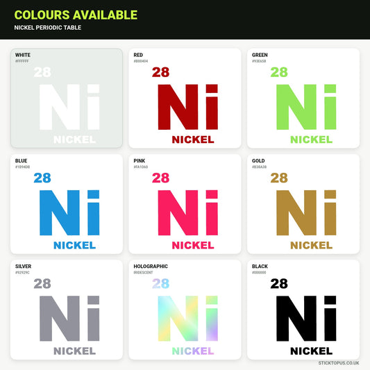 Vinyl colour options for Nickel periodic table sticker