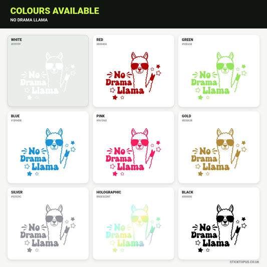 Vinyl colour options for No Drama Llama vinyl sticker