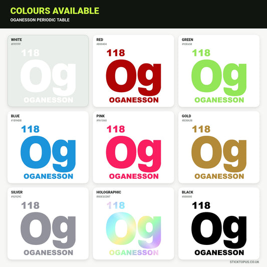 Vinyl colour options for Oganesson vinyl sticker