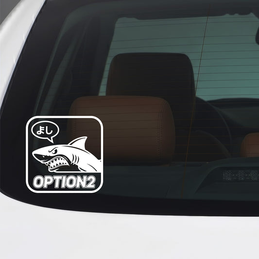 Option 2 white car window sticker.