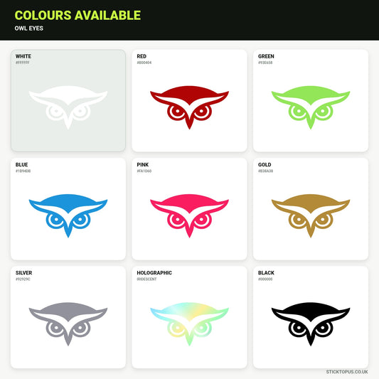 Vinyl colour options for Owl Eyes vinyl sticker