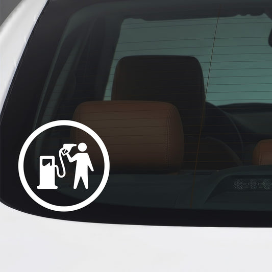 Petrol gun white car window sticker.