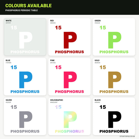 Vinyl colour options for Phosphorus periodic table vinyl sticker