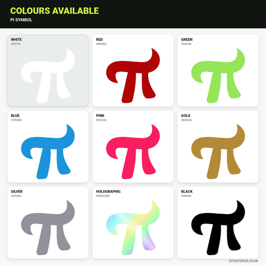 Vinyl colour options for Pi symbol sticker