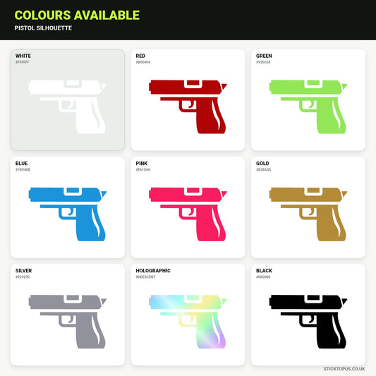 Vinyl colour options for Pistol Silhouette Vinyl Sticker