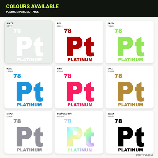 Vinyl colour options for Platinum Periodic Table vinyl sticker