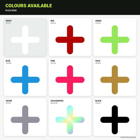 Vinyl colour options for Plus Sign vinyl sticker