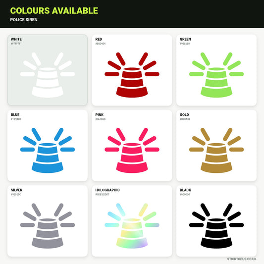 Vinyl colour options for Police Siren vinyl sticker