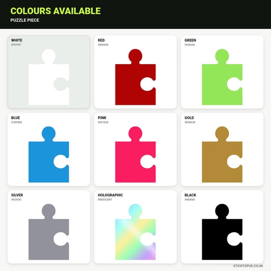 Vinyl colour options for Puzzle Piece vinyl sticker