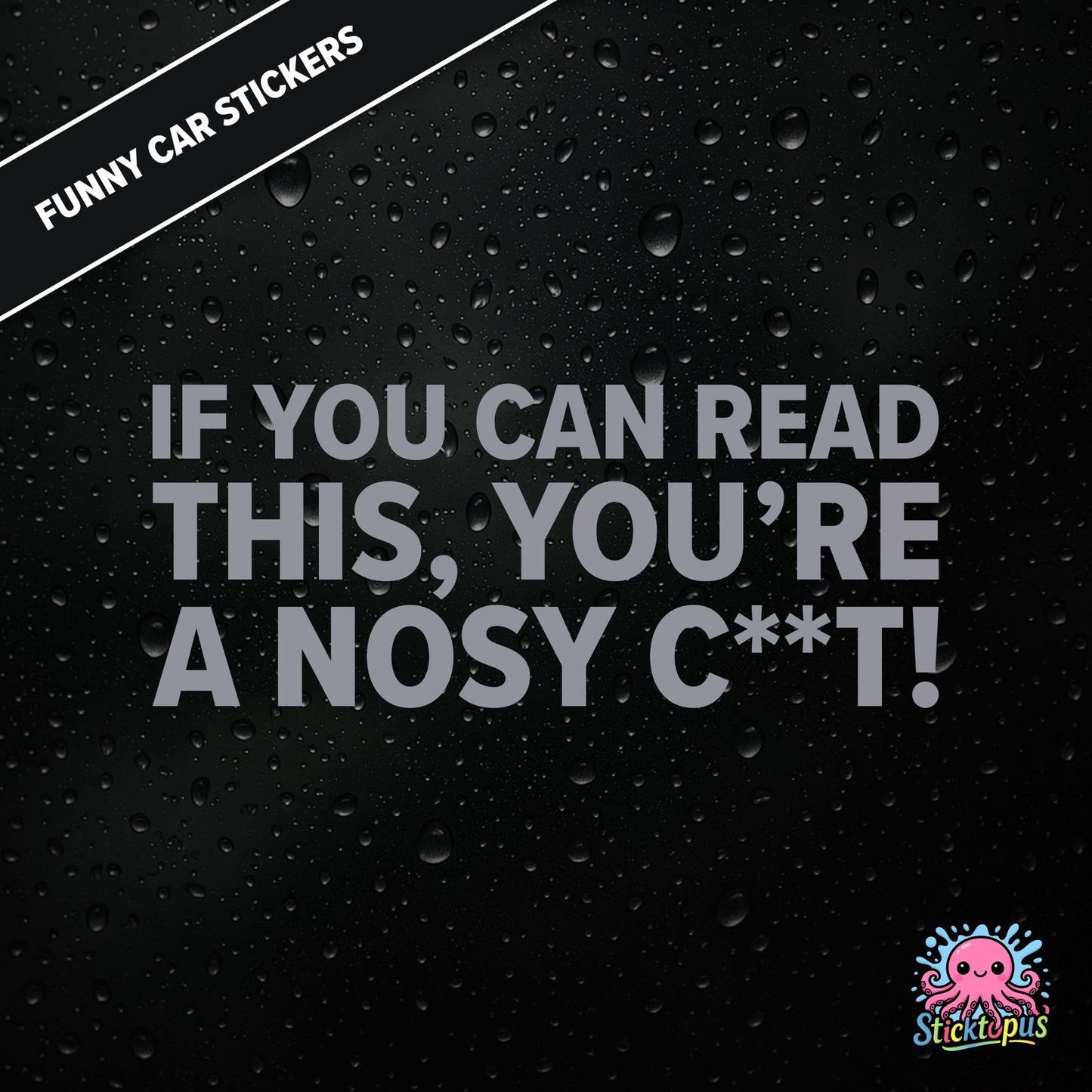 If You Can Read This, You’re A Nosy C**T — aggressive nosy C**T sticker in silver text, censored insult.