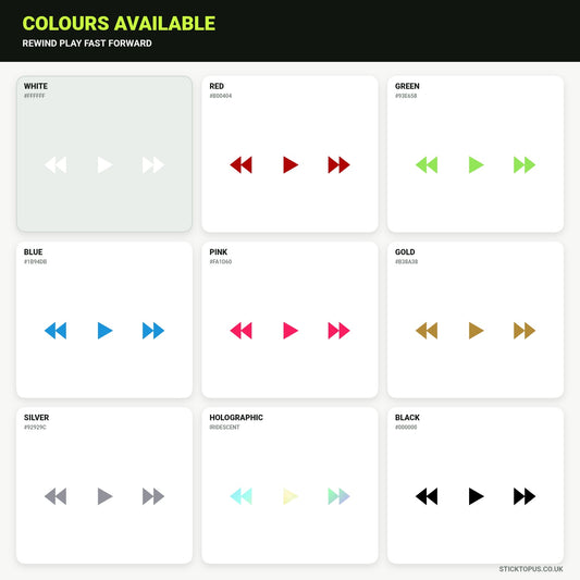 Vinyl colour options for Rewind Play Fast Forward vinyl sticker