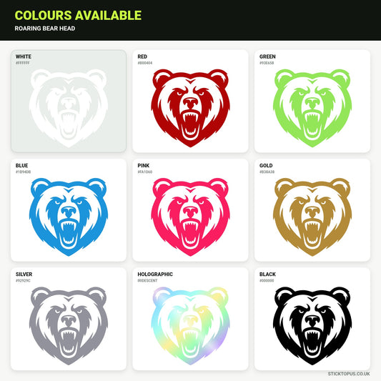 Vinyl colour options for Roaring Bear Head vinyl sticker