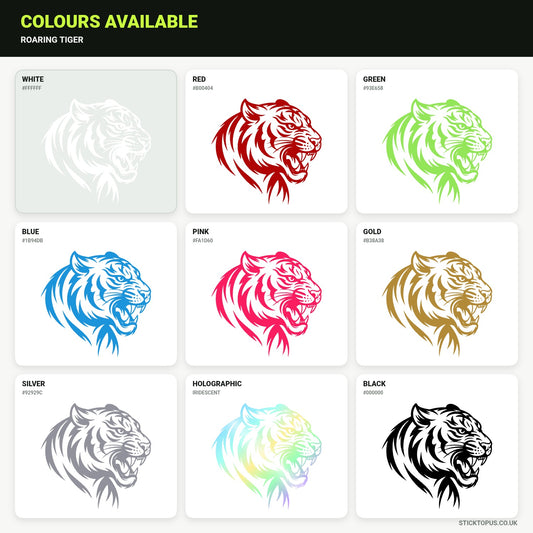 Vinyl colour options for Roaring Tiger vinyl sticker