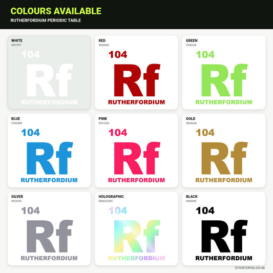 Vinyl colour options for Rutherfordium vinyl sticker