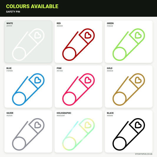 Vinyl colour options for Safety Pin with Heart vinyl sticker