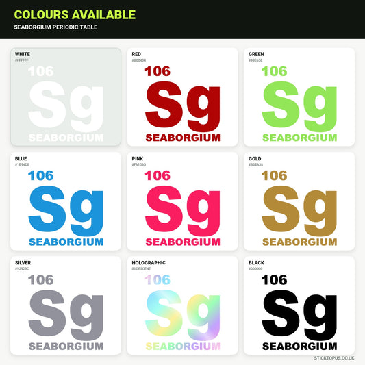 Vinyl colour options for a bold “Sg” element graphic vinyl sticker