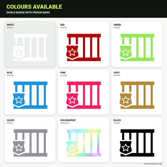 Vinyl colour options for Shield Badge with Prison Bars vinyl sticker