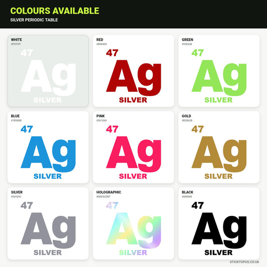 Vinyl colour options for Silver Periodic Table vinyl sticker