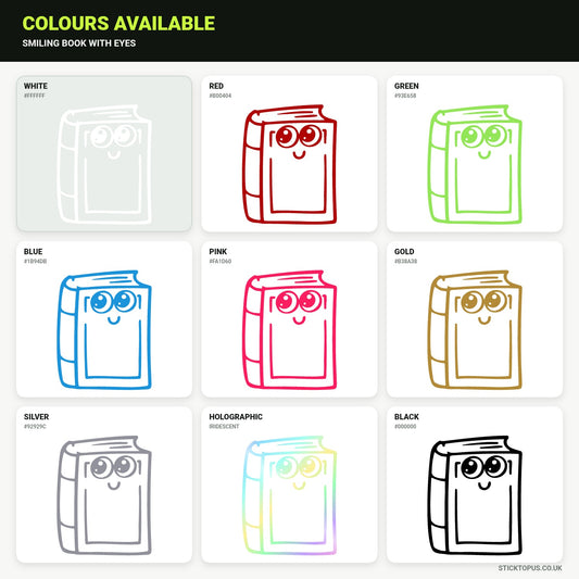 Vinyl colour options for smiling book sticker