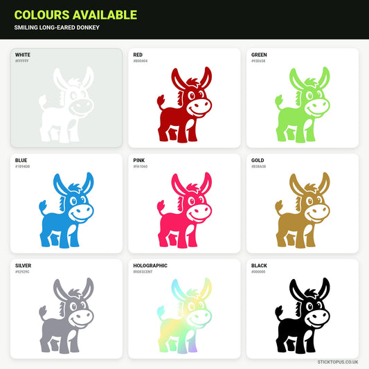 Vinyl colour options for smiling long-eared donkey vinyl sticker